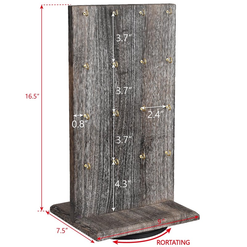 Ikee Design Wooden Rotating Two-Sided Jewelry Display Stand, Rotating Organizer with 32 Hooks for Store, Keychain Earring Display with Hooks, Coffee color, 9 W x 7.5 D x 16.5 H in - Image 2